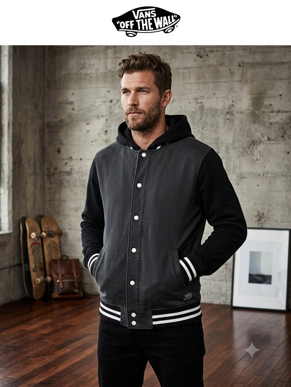Vans Black & Charcoal Hooded Varsity Jacket